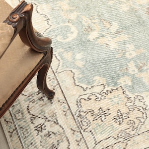 6x9 Beige Blue Turkish Rug, 6x9 Floral Rug, Oushak Rug, Vintage Rug, Boho Rug , 6x9 Oushak Rug, Kitchen  Rug, Living Room Rug ,Handmade Rug