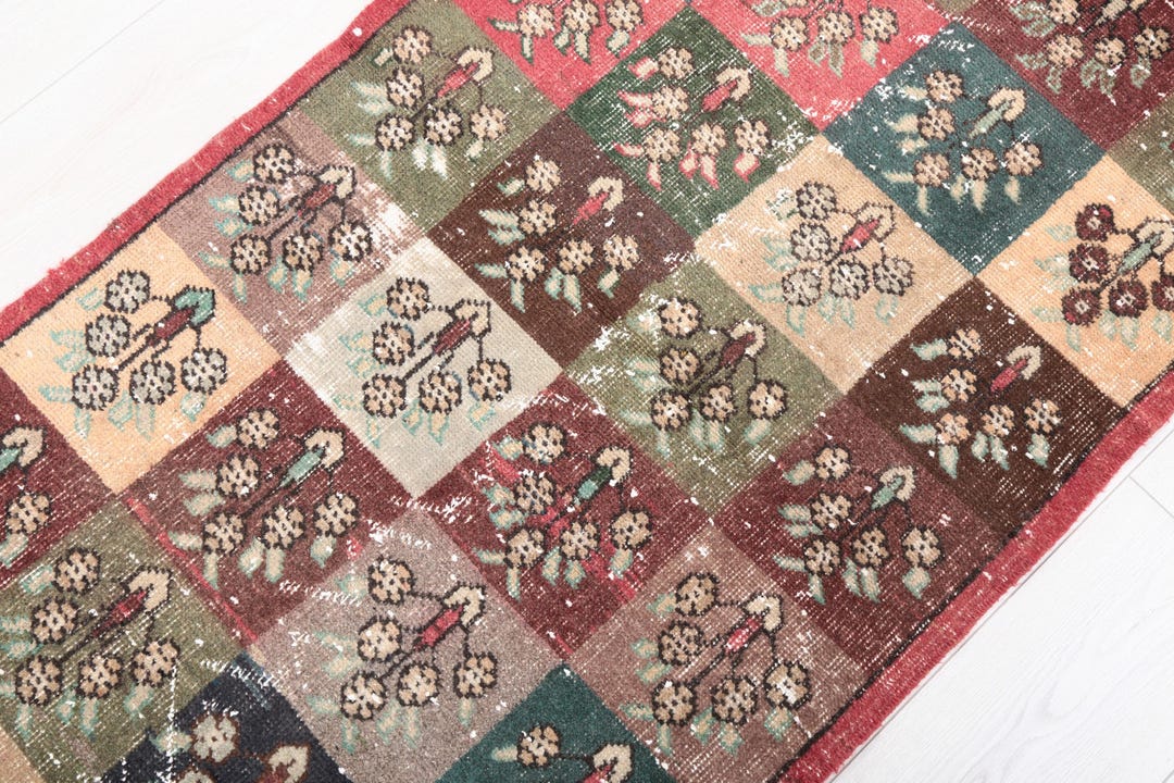 ランナーラグ　ヴィンテージラグ　トルコラグ トルコヴィンテージラグ 44.5×106 ランナーラグ 紫 グレイ くすみ