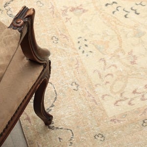 Handwoven 6x9 Oushak Rug: Turkish Beige Brown Wool Cotton Blend