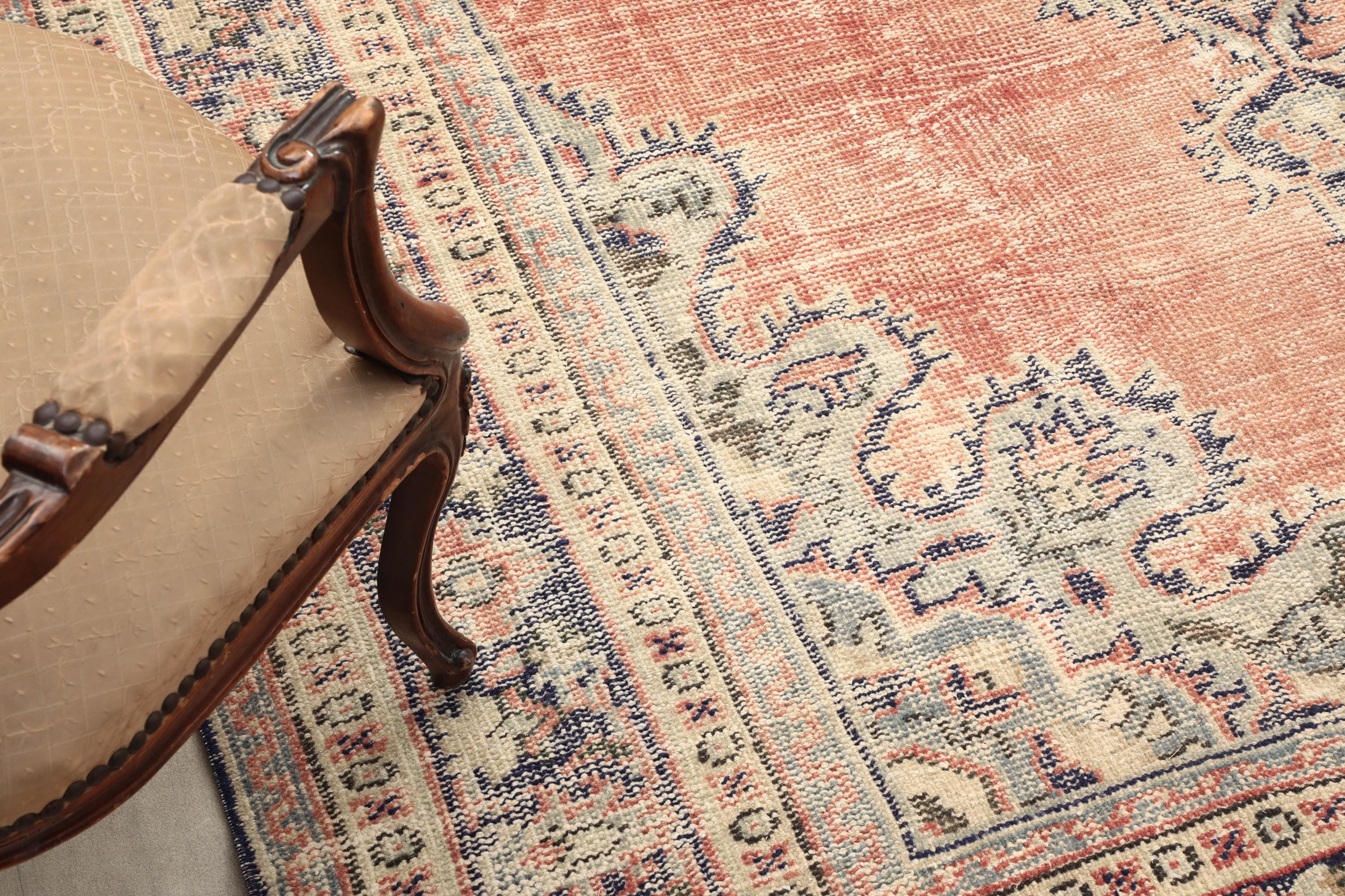 7x9 Vintage Oushak Rug: Handwoven Turkish Wool, Red Oriental Rug