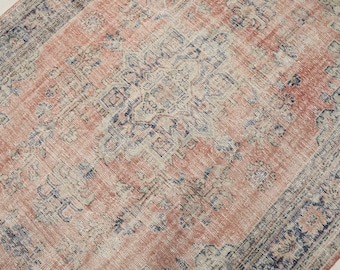 Alfombra Oushak vintage de 6x9: alfombra turca de lana y algodón tejida a mano