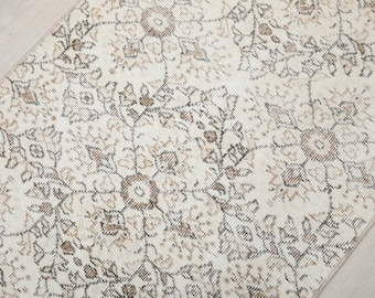 Oushak Style Runner Rug: 3x7 Beige Bohemian, Hand-Knotted Wool & Cotton