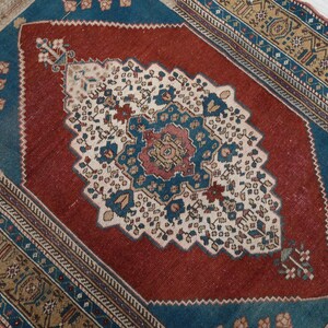 4x6 Vintage Turkish Wool Rug: Red & Blue Floral Oushak