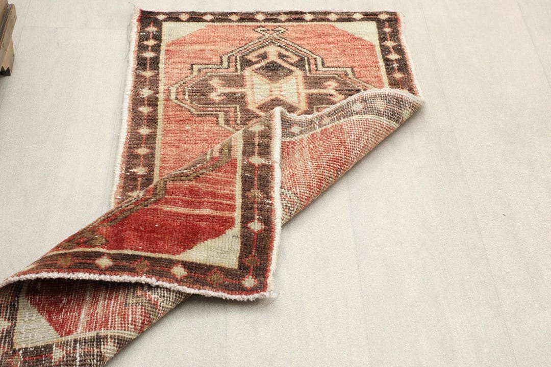 2x3 Red Brown Turkish Rug, 2x3 Vintage Door Mat, Bohemian Mats, Tiny ...