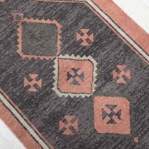 3x12 Vintage Turkish Runner Rug: Red Oushak, Wool & Cotton