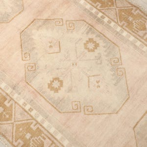 4x13 Vintage Oushak Runner Rug: Turkish Wool, Beige Brown Floral