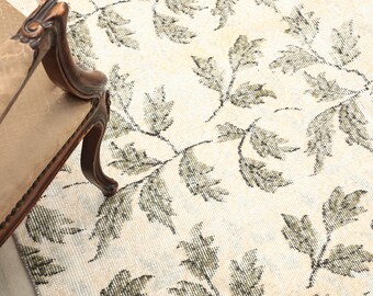 5x8 Vintage Floral Oushak Rug: Handwoven Turkish Wool, Beige Green