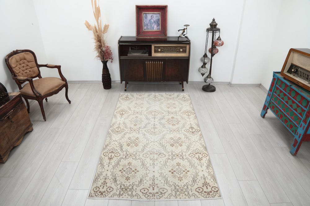 Bedroom Rug 4X7 Turkish Beige Rug, 4X7 Vintage Rug, Living Room Rug, Distressed Wool Rug, Oushak Rug, Bedroom Rug, Home Decor, Entry Rug, Bohemian Rug Distressed Wool Rug Unisex Style Realtorgift