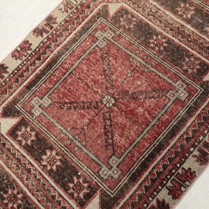 3x12 Vintage Turkish Runner Rug: Red Oushak, Wool & Cotton
