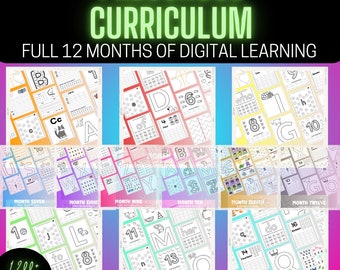 Preschool full 12-month curriculum, Full year Pre K worksheets, Pre K Lesson Plans, Kindergarten, Toddler activity, Monthly learning packs.