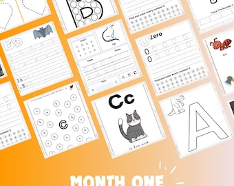 Preschool Month 1 Pack, Preschool curriculum, Kindergarten, PreK workbook, Homeschool 3-year-old and 4-year-old, Preschool Lesson Plan.