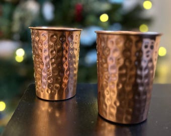 Handcrafted Copper Water Glasses: Ayurvedic Set of 2 Tumblers