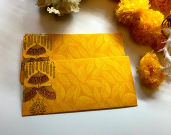 Festive Diwali Gifting Envelope: Gold Red Block Print, Pack of 10
