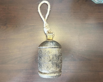 Rustic Farmhouse Cow Bell: Vintage Brass & Tin Door Hanger