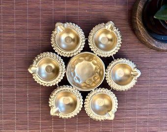 Gold Metal Diya Thali Urli: Diwali Festive Decor (18cm)