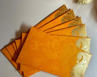 Festive Gifting Envelopes: Gold Block Print, Diwali Shagun - Pack of 10