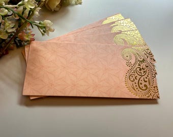 Gold Block Print Gifting Envelopes: Diwali, Wedding Shagun (Pack of 10)