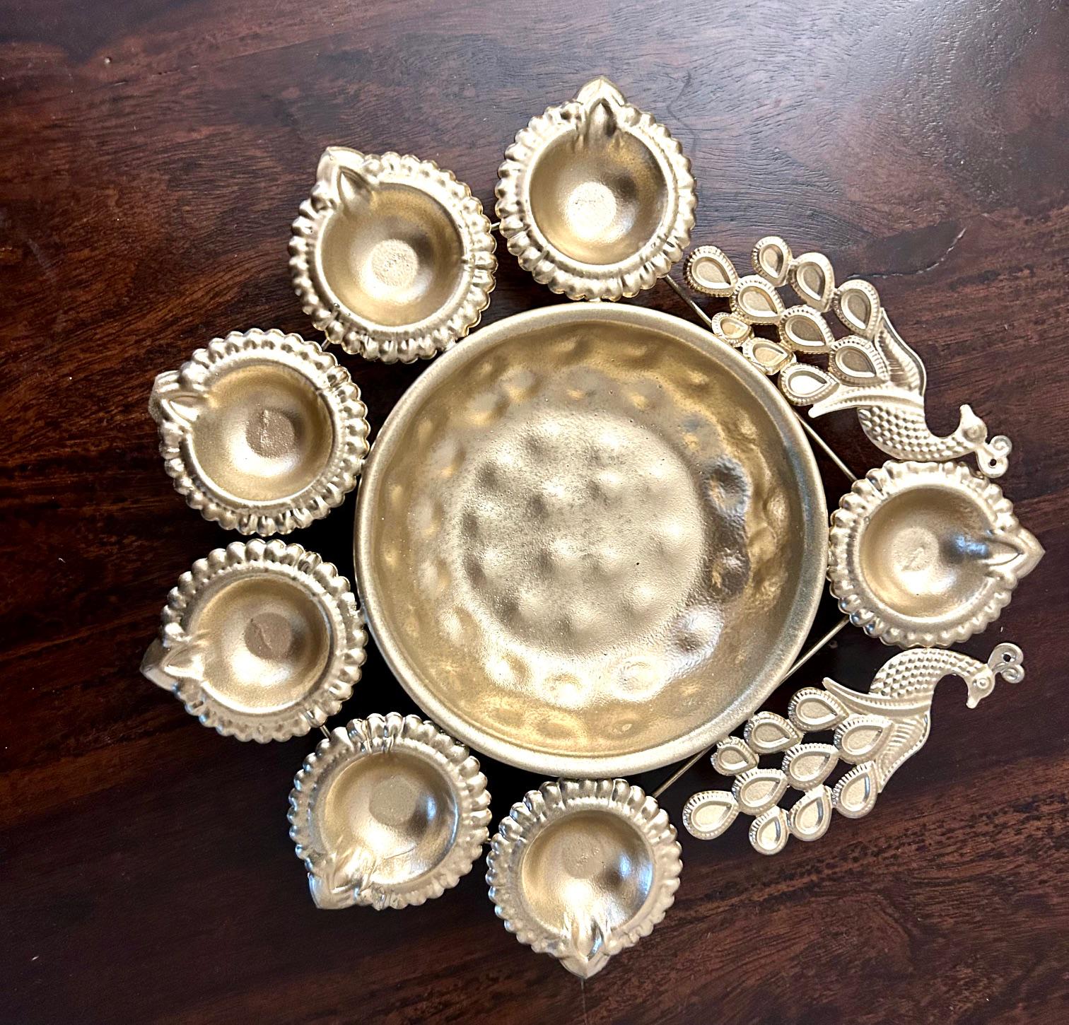 Gold Metal Diya Thali Urli