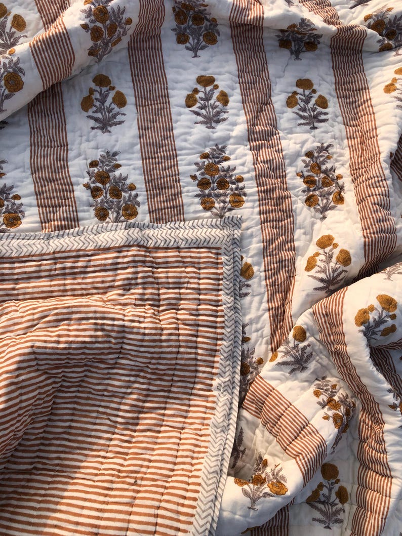 Cotton King Queen Quilt Blanket Bedspread Boho Jaipuri Razai