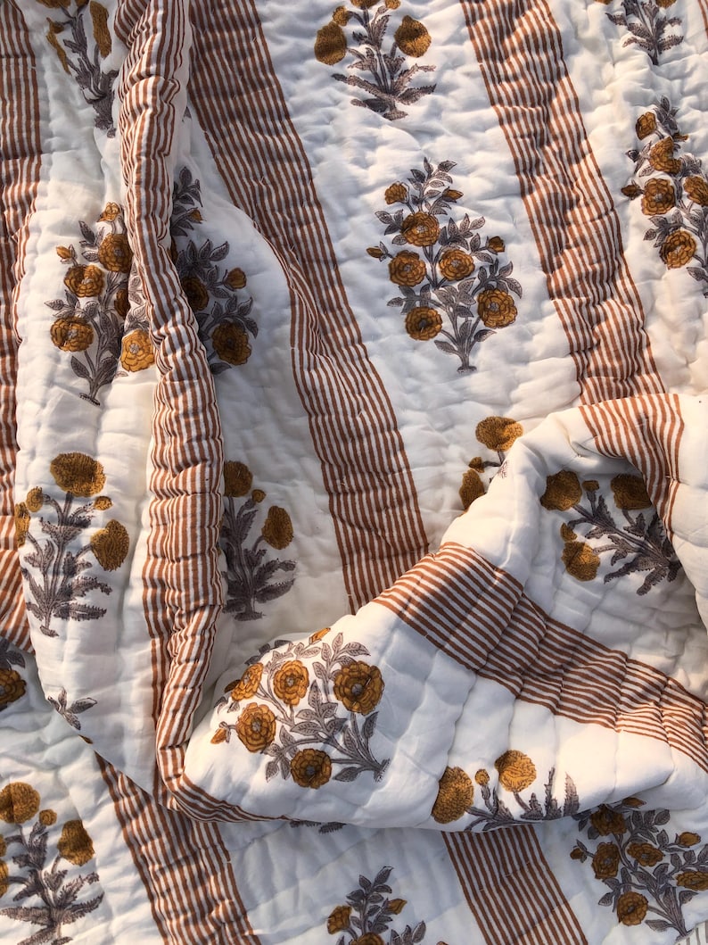 Cotton Queen Quilt Blanket Bedspread Boho Jaipuri Razai