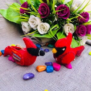 Needle Felted Red Cardinal Ornaments Wool Christmas Decor, Bird Lover Gift