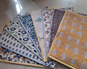 Tovagliette in Cotone Stampate a Mano Majesty Blue | Bordo Ondulato | Decorazione da Tavola Indiana Artigianale | Stile Boho Chic