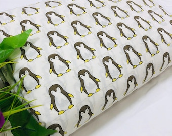 Penguin Print Cotton Fabric by Yard, Soft Running Fabric for Sewing Quilting Baby Clothes
