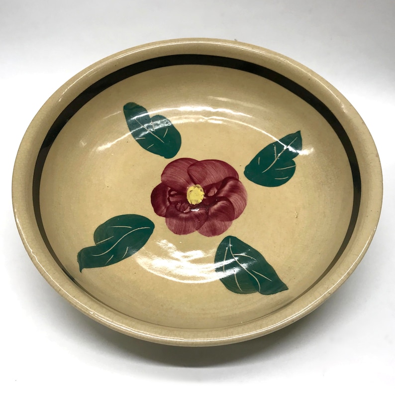 Watt Pottery U.S.A., Oven Ware, 11 Serving Bowl, Rio Rose pattern c. 1950's image 1