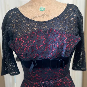 1950’s Black Lace with Red Wiggle Cocktail dress! 50’s wiggle dress, 50’s party dress 1960’s little black dress