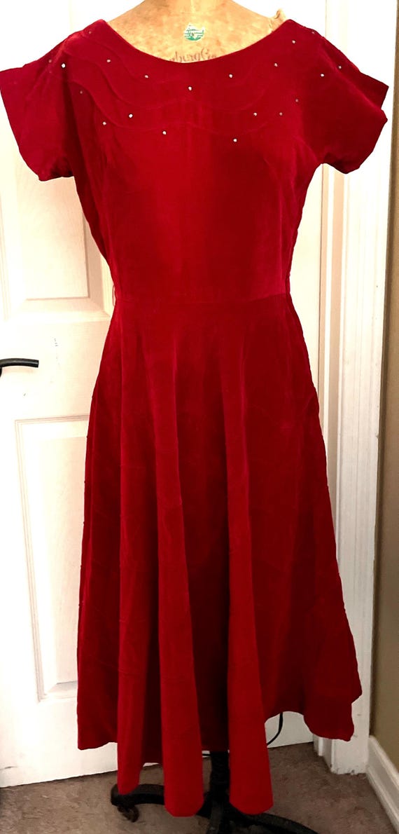 1950’s Red Velvet Party Dress! 50’s Swing dress, … - image 2