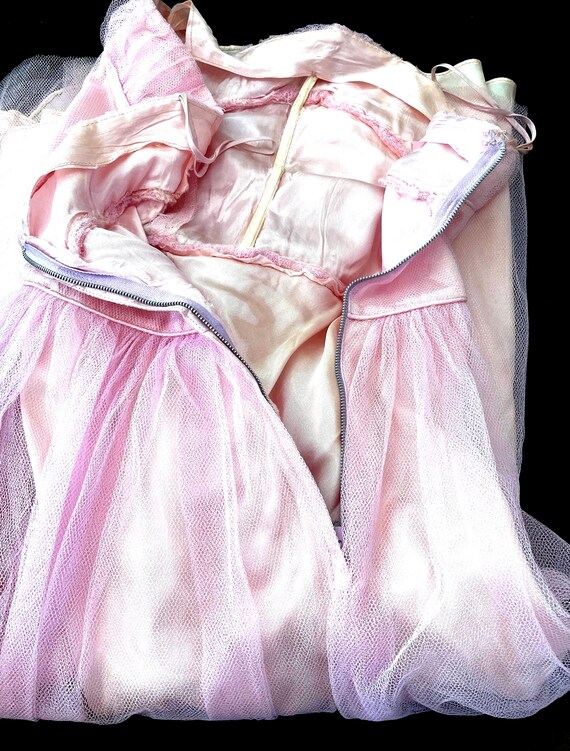 Vintage 50s Sweetheart Pink A-line Hoco Gown With Layered Tulle Skirt Homecoming Dress main image 1