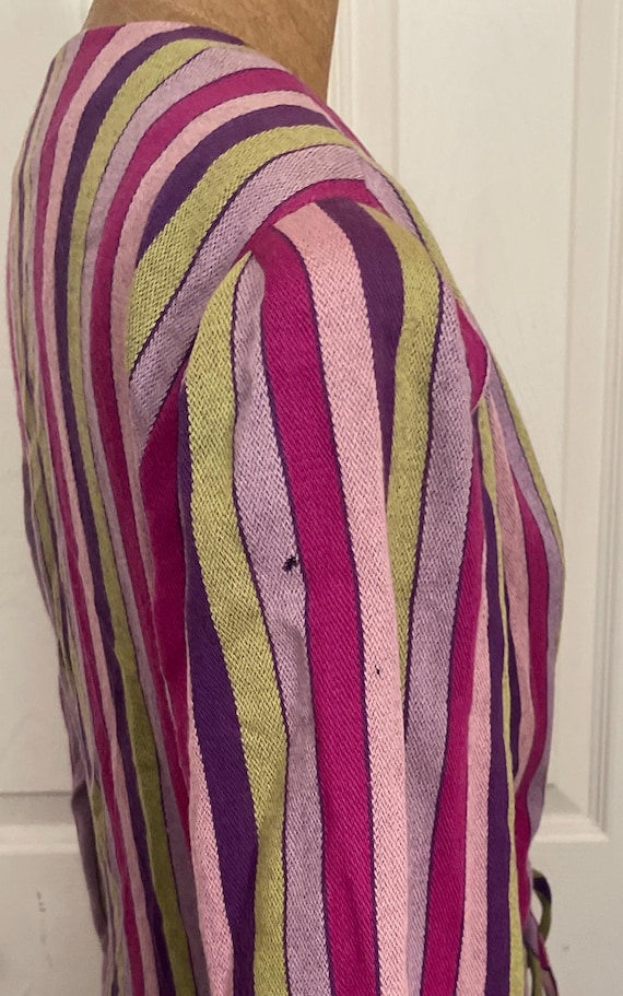 1930’s Grape and Chartreuse Striped  Dressing Gow… - image 6