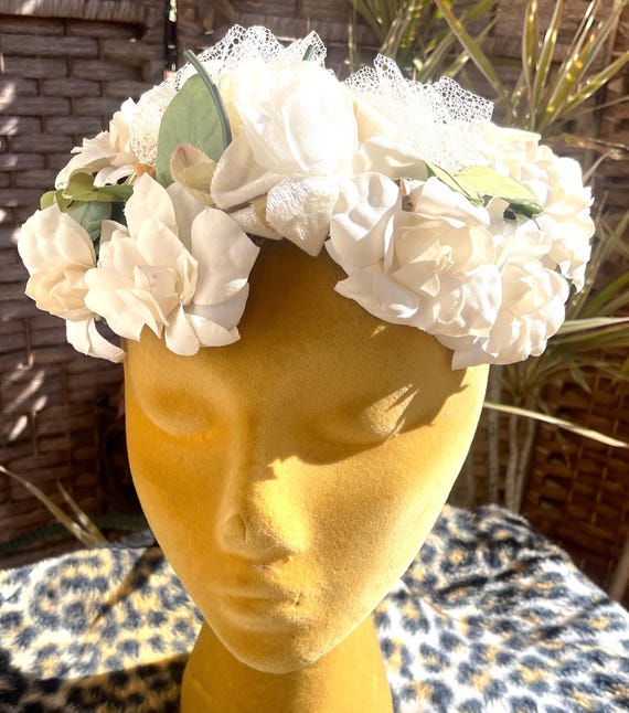 1950s/60s White Floral Cocktail/Garden Party/Bridal Headband Style Hat Vintage | Accessories | 95s60s White Floral Cocktailgarden  main image 4