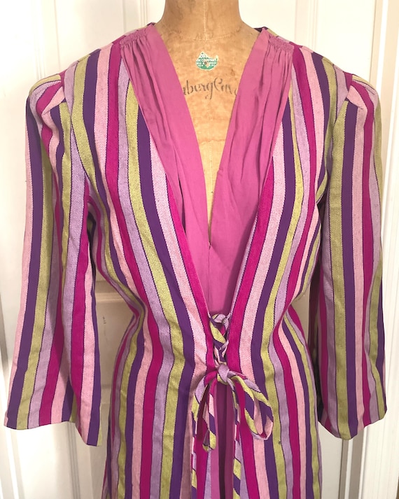 1930’s Grape and Chartreuse Striped  Dressing Gow… - image 1