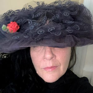 1950’s Navy Pancake Hat with Red Rose,  50’s Open crown netted hat. Garden party hat, vintage open crown hat, Vintage hat, 50’s Hat