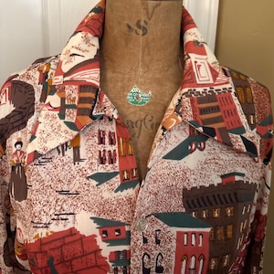 Vintage 70s Disco Shirt: Triumph Brown Village Print, Pointy Collar