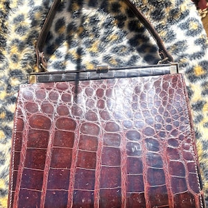 40er Jahre Cognac Braun Alligator Handtasche * Alligator Handtasche * 40er Jahre Handtasche * Vintage Handtaschen * 40er Jahre Geldbörse * Vintage Alligator Handtasche