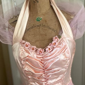 1950s Light Pink Satin Prom Dress: Vintage Halter Tulle Gown