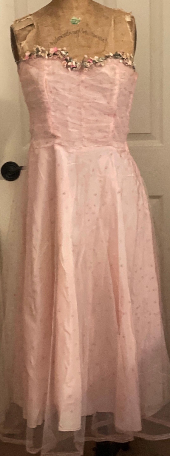 Vintage 50s Sweetheart Pink A-line Hoco Gown With Layered Tulle Skirt Homecoming Dress C1029