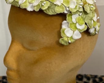 Vintage 50s Floral Cocktail Hat: Spring Green & Ivory