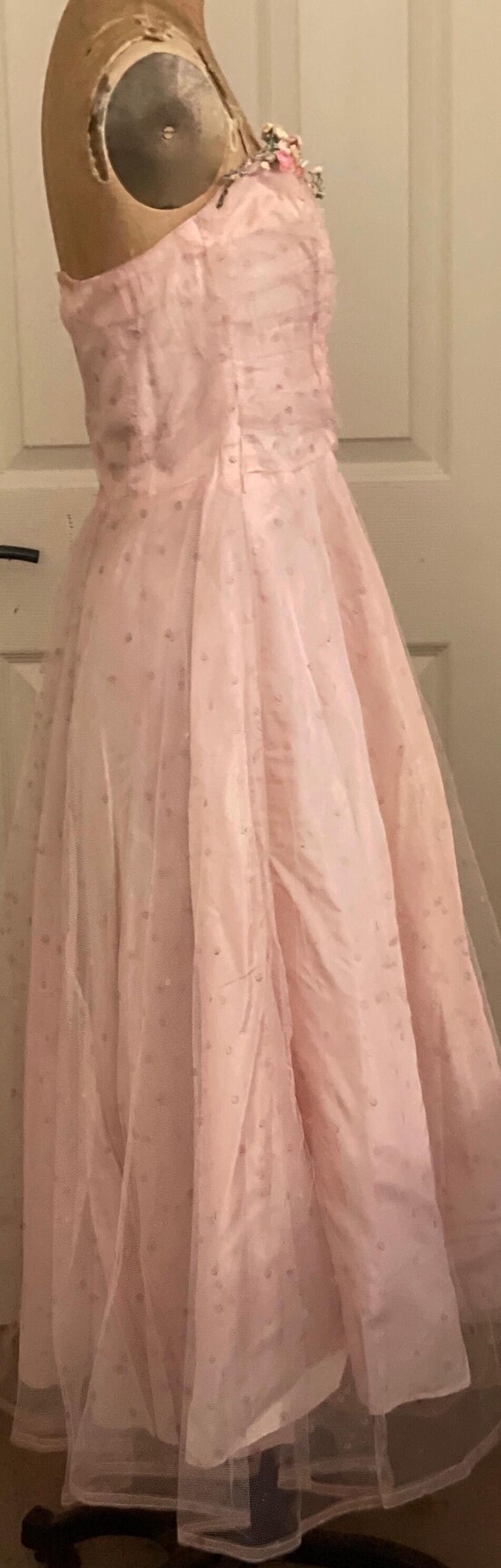 Vintage 50s Sweetheart Pink A-line Hoco Gown With Layered Tulle Skirt Homecoming Dress