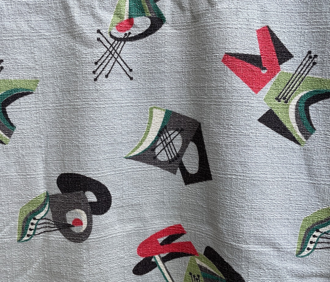1950s Atomic Print Barkcloth Curtain Panel: Mid-century Modern Fabric ...