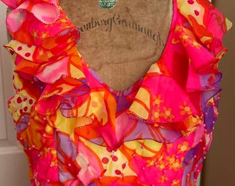 1970’s Neon Floral Print Maxi dress, 70’s party dress, 1960’s maxi dress, Halloween costume, 70’s party,