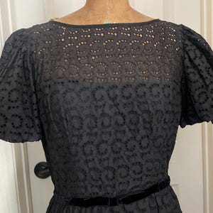 Vintage 60’s  Black Cotton Eyelet Dress. 1960’s little black dress,60’s wiggle dress,  60’s black cocktail dress, 60’s party dress