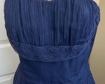 1950s Vintage Midnight Blue Tulle Prom Dress: Sweetheart Neckline