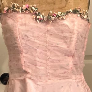 1950s Light Pink Tulle Prom Dress * 50’s Cupcake Dress * 50’s formal Dress * 50s tulle prom dress with flowers * Vintage Prom Dress