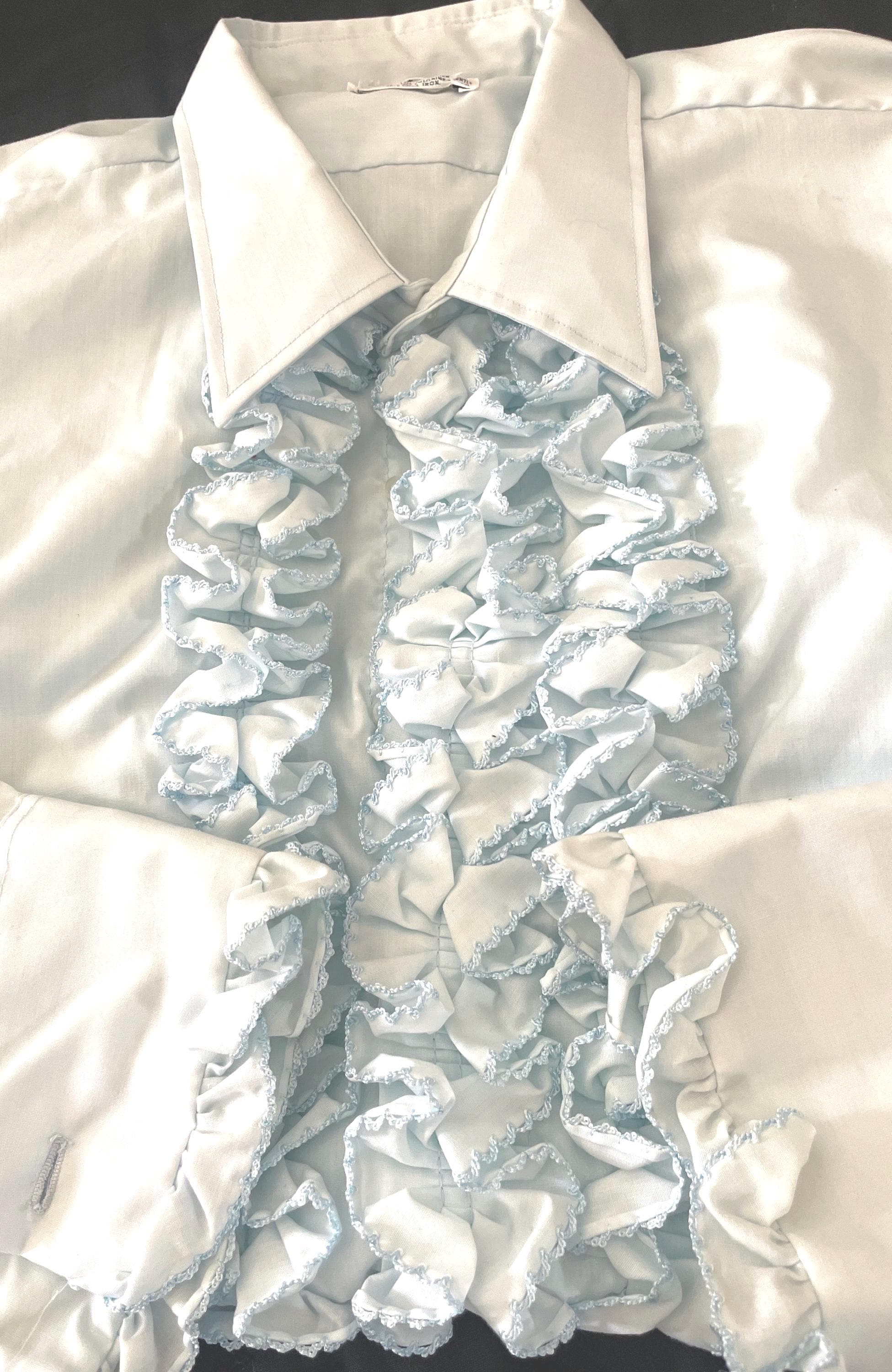 70s Powder Blue Tuxedo With Ruffles Vintage 1960's Baby Blue Ruffled Tux  Shirt, 60's Tux Shirt