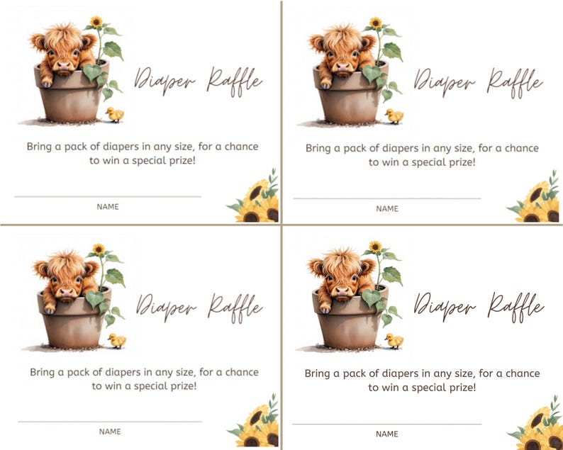 Cow Tickent R Highland Cow Diaper Raffle Sign and Cards -printable - Etsy