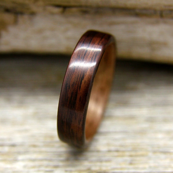 Wooden Ring - Indian Rosewood Bentwood Ring Lined With Walnut- Handcrafted Wood Wedding Ring - Custom Made