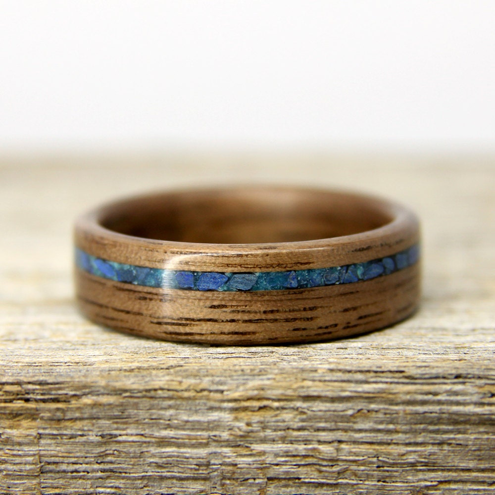 Wood Wedding Band Walnut Wooden Ring with Offset Lapis Etsy